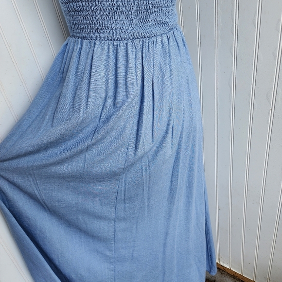 Labiz Blue Tie Neck Halter Linen Blend Maxi Long Dress Women's Cutout Sz S - Picture 9 of 16